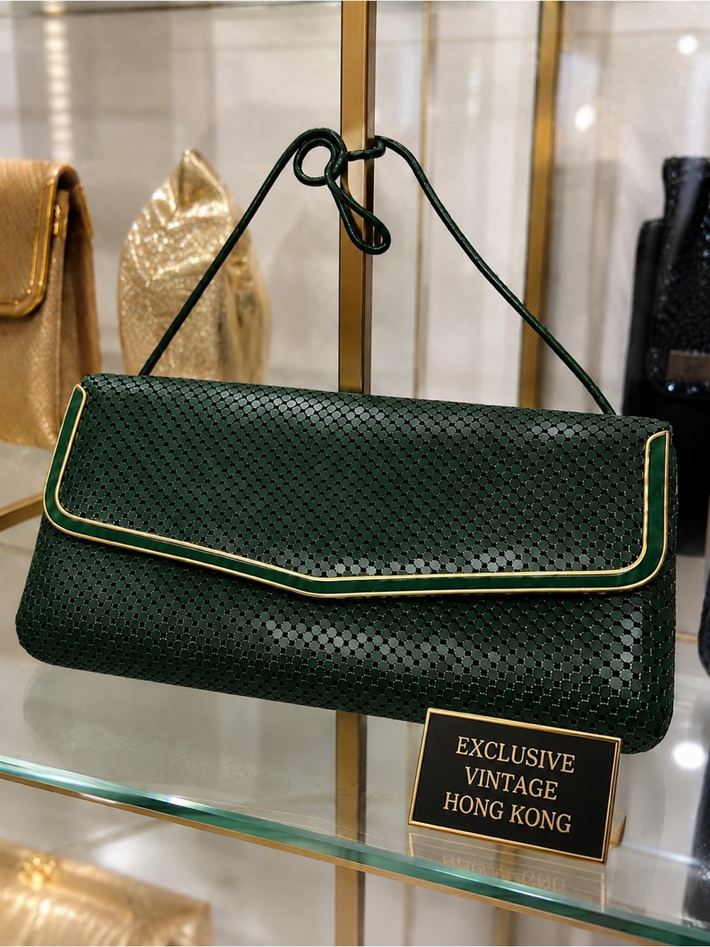 Vintage Emerald Green Metal Mesh Evening Clutch Shoulder Bag Hong Kong